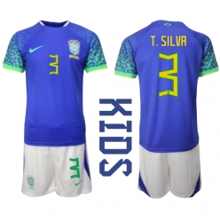 Brazil Thiago Silva #3 Away Stadium Replica Jersey Kids World Cup 2022 Short Sleeves (+ pants)