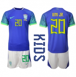 Brazil Vinicius Junior #20 Away Stadium Replica Jersey Kids World Cup 2022 Short Sleeves (+ pants)