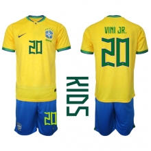 Brazil Vinicius Junior #20 Home Stadium Replica Jersey Kids World Cup 2022 Short Sleeves (+ pants)