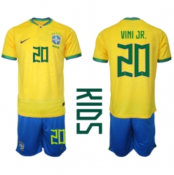 Brazil Vinicius Junior #20 Home Stadium Replica Jersey Kids World Cup 2022 Short Sleeves (+ pants)