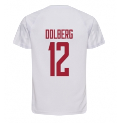 Denmark Kasper Dolberg #12 Away Stadium Replica Jersey World Cup 2022 Short Sleeves