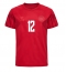 Denmark Kasper Dolberg #12 Home Stadium Replica Jersey World Cup 2022 Short Sleeves