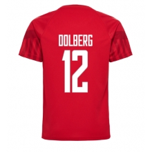 Denmark Kasper Dolberg #12 Home Stadium Replica Jersey World Cup 2022 Short Sleeves