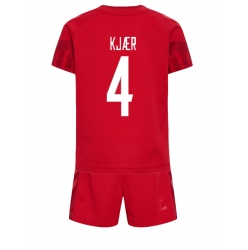 Denmark Simon Kjaer #4 Home Stadium Replica Jersey Kids World Cup 2022 Short Sleeves (+ pants)