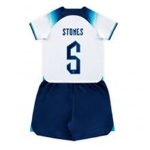 England John Stones #5 Home Stadium Replica Jersey Kids World Cup 2022 Short Sleeves (+ pants)