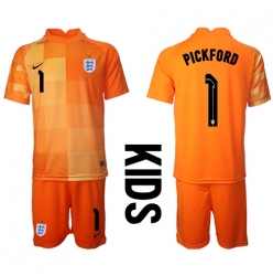 England Jordan Pickford #1 Goalkeeper Away Stadium Replica Jersey Kids World Cup 2022 Short Sleeves (+ pants)