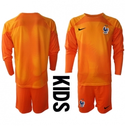 France Goalkeeper Home Stadium Replica Jersey Kids World Cup 2022 Long Sleeves (+ pants)