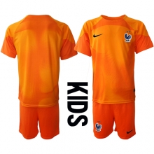 France Goalkeeper Home Stadium Replica Jersey Kids World Cup 2022 Short Sleeves (+ pants)