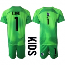 France Hugo Lloris #1 Goalkeeper Away Stadium Replica Jersey Kids World Cup 2022 Short Sleeves (+ pants)