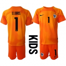 France Hugo Lloris #1 Goalkeeper Home Stadium Replica Jersey Kids World Cup 2022 Short Sleeves (+ pants)