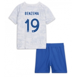 France Karim Benzema #19 Away Stadium Replica Jersey Kids World Cup 2022 Short Sleeves (+ pants)