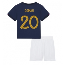 France Kingsley Coman #20 Home Stadium Replica Jersey Kids World Cup 2022 Short Sleeves (+ pants)