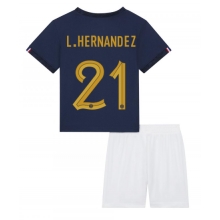 France Lucas Hernandez #21 Home Stadium Replica Jersey Kids World Cup 2022 Short Sleeves (+ pants)