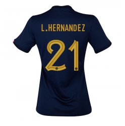 France Lucas Hernandez #21 Home Stadium Replica Jersey Women World Cup 2022 Short Sleeves