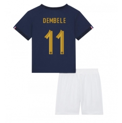 France Ousmane Dembele #11 Home Stadium Replica Jersey Kids World Cup 2022 Short Sleeves (+ pants)