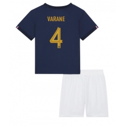 France Raphael Varane #4 Home Stadium Replica Jersey Kids World Cup 2022 Short Sleeves (+ pants)