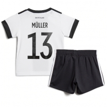 Germany Thomas Muller #13 Home Stadium Replica Jersey Kids World Cup 2022 Short Sleeves (+ pants)