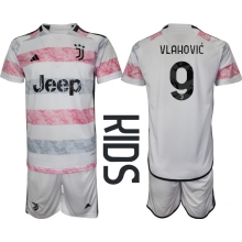 Juventus Dusan Vlahovic #9 Away Stadium Replica Jersey Kids 2023-24 Short Sleeves (+ pants)