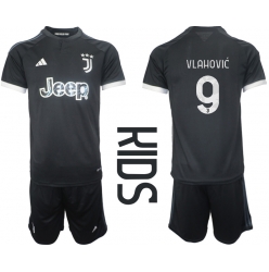 Juventus Dusan Vlahovic #9 Third Stadium Replica Jersey Kids 2023-24 Short Sleeves (+ pants)