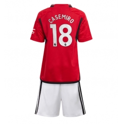 Manchester United Casemiro #18 Home Stadium Replica Jersey Kids 2023-24 Short Sleeves (+ pants)