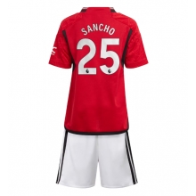 Manchester United Jadon Sancho #25 Home Stadium Replica Jersey Kids 2023-24 Short Sleeves (+ pants)