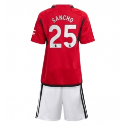 Manchester United Jadon Sancho #25 Home Stadium Replica Jersey Kids 2023-24 Short Sleeves (+ pants)