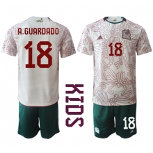 Mexico Andres Guardado #18 Away Stadium Replica Jersey Kids World Cup 2022 Short Sleeves (+ pants)