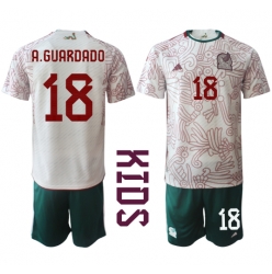 Mexico Andres Guardado #18 Away Stadium Replica Jersey Kids World Cup 2022 Short Sleeves (+ pants)