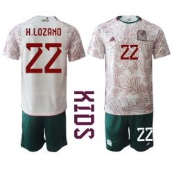 Mexico Hirving Lozano #22 Away Stadium Replica Jersey Kids World Cup 2022 Short Sleeves (+ pants)