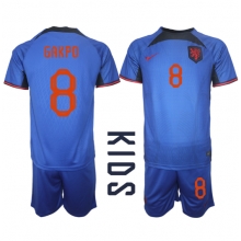 Netherlands Cody Gakpo #8 Away Stadium Replica Jersey Kids World Cup 2022 Short Sleeves (+ pants)