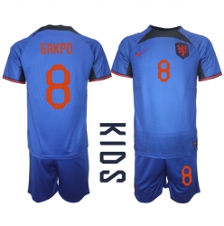 Netherlands Cody Gakpo #8 Away Stadium Replica Jersey Kids World Cup 2022 Short Sleeves (+ pants)