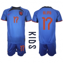 Netherlands Daley Blind #17 Away Stadium Replica Jersey Kids World Cup 2022 Short Sleeves (+ pants)