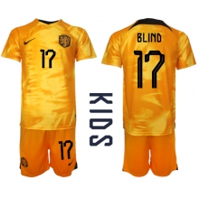 Netherlands Daley Blind #17 Home Stadium Replica Jersey Kids World Cup 2022 Short Sleeves (+ pants)