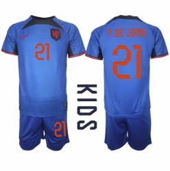 Netherlands Frenkie de Jong #21 Away Stadium Replica Jersey Kids World Cup 2022 Short Sleeves (+ pants)