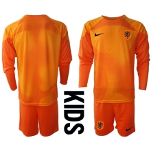 Netherlands Goalkeeper Away Stadium Replica Jersey Kids World Cup 2022 Long Sleeves (+ pants)