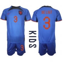 Netherlands Matthijs de Ligt #3 Away Stadium Replica Jersey Kids World Cup 2022 Short Sleeves (+ pants)