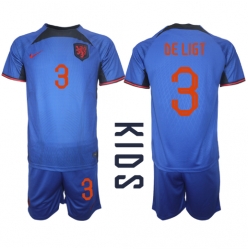 Netherlands Matthijs de Ligt #3 Away Stadium Replica Jersey Kids World Cup 2022 Short Sleeves (+ pants)