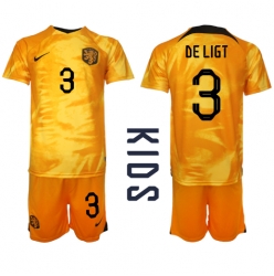 Netherlands Matthijs de Ligt #3 Home Stadium Replica Jersey Kids World Cup 2022 Short Sleeves (+ pants)