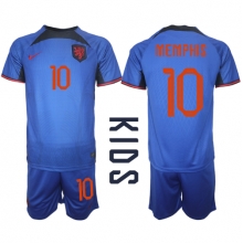 Netherlands Memphis Depay #10 Away Stadium Replica Jersey Kids World Cup 2022 Short Sleeves (+ pants)