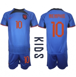 Netherlands Memphis Depay #10 Away Stadium Replica Jersey Kids World Cup 2022 Short Sleeves (+ pants)