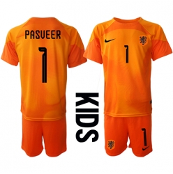 Netherlands Remko Pasveer #1 Goalkeeper Away Stadium Replica Jersey Kids World Cup 2022 Short Sleeves (+ pants)