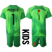 Netherlands Remko Pasveer #1 Goalkeeper Home Stadium Replica Jersey Kids World Cup 2022 Short Sleeves (+ pants)