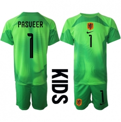 Netherlands Remko Pasveer #1 Goalkeeper Home Stadium Replica Jersey Kids World Cup 2022 Short Sleeves (+ pants)