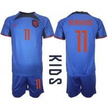 Netherlands Steven Berghuis #11 Away Stadium Replica Jersey Kids World Cup 2022 Short Sleeves (+ pants)