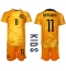 Netherlands Steven Berghuis #11 Home Stadium Replica Jersey Kids World Cup 2022 Short Sleeves (+ pants)