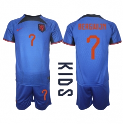 Netherlands Steven Bergwijn #7 Away Stadium Replica Jersey Kids World Cup 2022 Short Sleeves (+ pants)