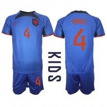 Netherlands Virgil van Dijk #4 Away Stadium Replica Jersey Kids World Cup 2022 Short Sleeves (+ pants)