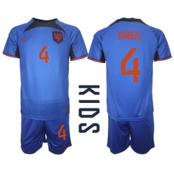 Netherlands Virgil van Dijk #4 Away Stadium Replica Jersey Kids World Cup 2022 Short Sleeves (+ pants)