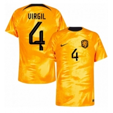 Netherlands Virgil van Dijk #4 Home Stadium Replica Jersey World Cup 2022 Short Sleeves