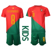 Portugal Bruno Fernandes #8 Home Stadium Replica Jersey Kids World Cup 2022 Short Sleeves (+ pants)